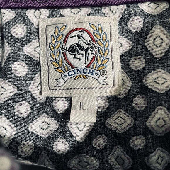 Cinch Black Geometric Pearl Snap Shirt Large Western Cowboy Rodeo Y2K Boho Grung - Picture 3 of 12